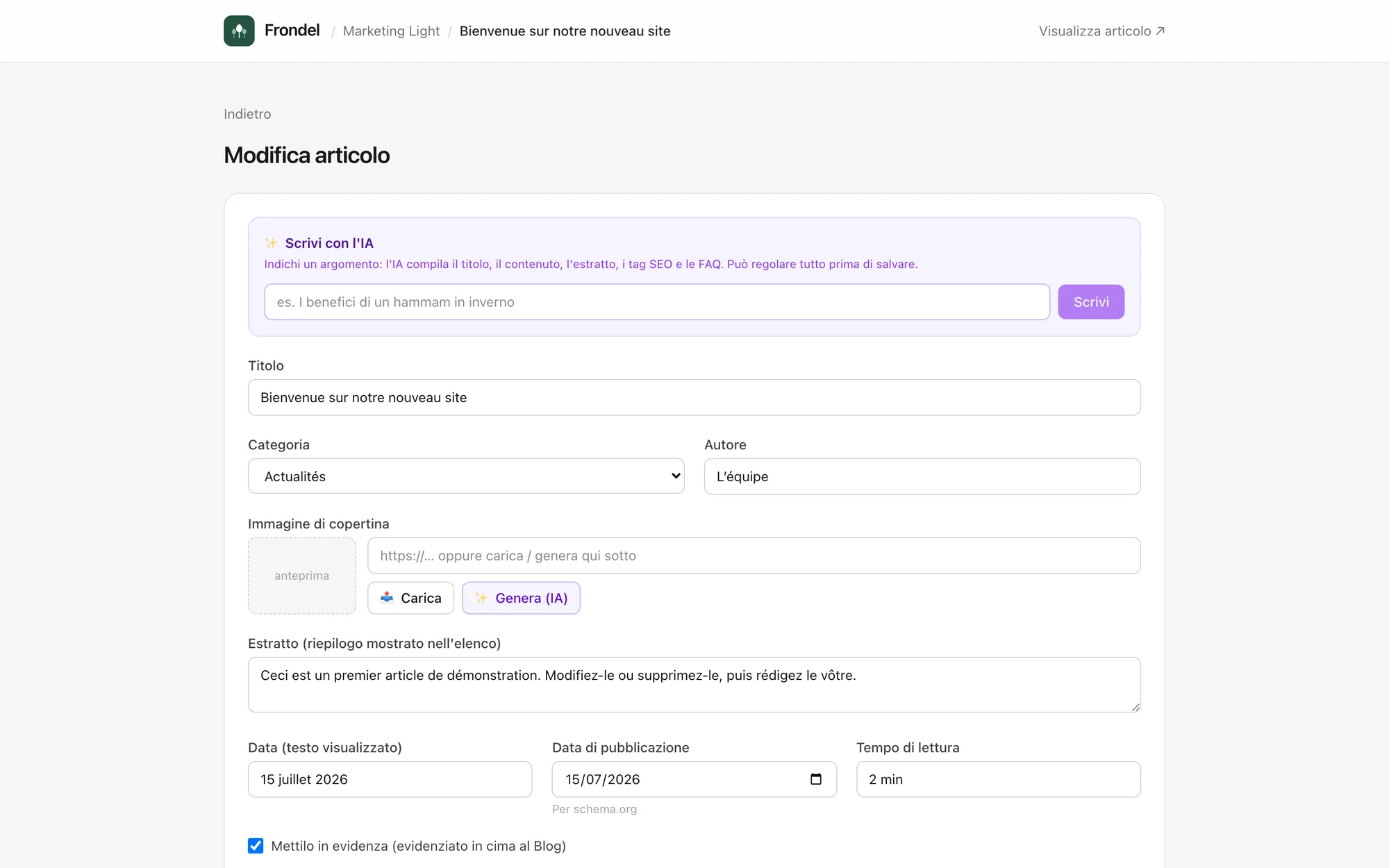L'editor di articoli di Frondel